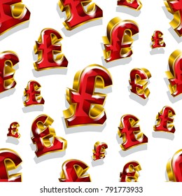 Seamless vector pattern with gold British Pound Sterling symbols. Can be used for wrapping, packaging, brochure, flyer, web and any kind of decoration.