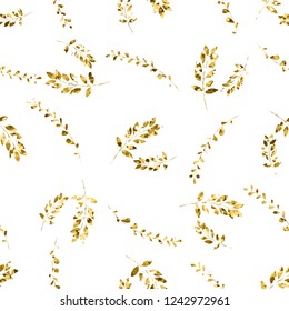 Seamless vector pattern with gold floral element on white background