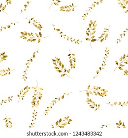 Seamless vector pattern with gold floral element on white background