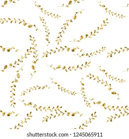 Seamless vector pattern with gold floral element on white background