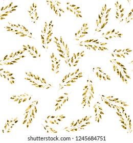 Seamless vector pattern with gold floral element on white background