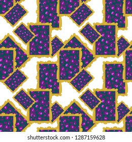 Seamless vector pattern: gold frames with pink and purple leopard print on an emerald background on white backdrop - opulence trend