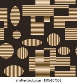 Seamless vector pattern. Gold geometric shapes on a chocolate background. Metallic abstraction.