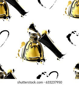 Seamless vector pattern with gold nail polish. Abstract background for design of fabric, wallpaper, T-shirt and other