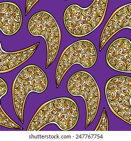 Seamless vector pattern with gold Paisley ornament