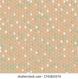Seamless vector pattern of gold random honeycomb mosaic. Geometric design. Gold hexagon tiles background. Print for wrapping, web backgrounds, fabric, decor, surface, packaging, scrapbooking, etc. 