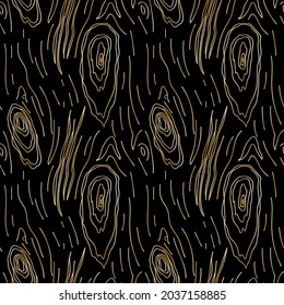 Patrón vectorial sin brillo con textura de madera dorada sobre fondo negro. Foil Holiday, moderna imagen de ornamento repetitivo a mano. Diseños para envolver papel, web, textiles, envasado, tela, medios sociales.