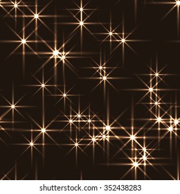Seamless vector pattern. Golden abstract Christmas glittering background with stars. 