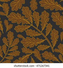 Seamless vector pattern with golden acorn leaves