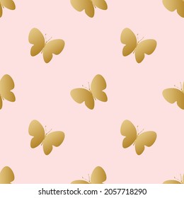 Seamless vector pattern with golden butterflies on a soft pink background.Repeating,summer,delicate hand drawn print in doodle style.Design for textile,fabric,wrapping paper,scrapbook paper,packaging.