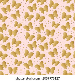 Seamless vector pattern with golden butterflies on a soft pink background.Repeating,summer,delicate hand drawn print in doodle style.Design for textile,fabric,wrapping paper,scrapbook paper,packaging.