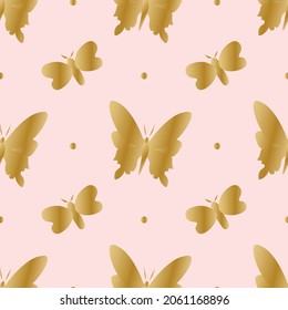 Seamless vector pattern with golden butterflies on a soft pink background.Repeating,summer,delicate hand drawn print in doodle style.Design for textile,fabric,wrapping paper,scrapbook paper,packaging.