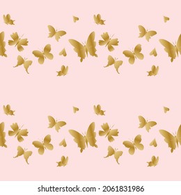Seamless vector pattern with golden butterflies on a soft pink background.Repeating,summer,delicate hand drawn print in doodle style.Design for textile,fabric,wrapping paper,scrapbook paper,packaging.