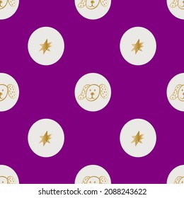 Patrón vectorial sin inconvenientes con ilustraciones de la Navidad Dorada en un fondo violeta de terciopelo.Invierno,impreso estilo de doodle dibujado a mano festivo.Diseños para textiles, papel envolvente, paquetes, papel de scrapbooking.