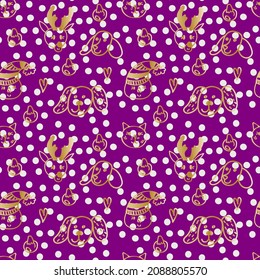 Seamless vector pattern with Golden Christmas illustrations on a Velvet Violet background.Winter,festive hand drawn doodle style print.Designs for textiles,wrapping paper,packages,scrapbooking paper.
