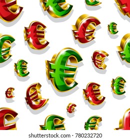 Seamless vector pattern with golden euro symbols. Can be used for wrapping, packaging, brochure, flyer, web and any kind of decoration.