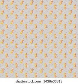 Seamless Vector pattern with golden flowers and leaves on a light gray background, with a gradient, artistic. Beautiful wrapper, cover, textile, natural design.
