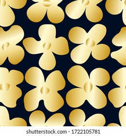 Patrón vectorial sin fisuras con flores doradas sobre un fondo negro.  Elegante plantilla para impresiones de moda, web, envoltura, etc. Más patrones de flores en mis colecciones. 