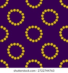Seamless vector pattern of golden Mardi Gras beads on a deep purple background, creating a festive and luxurious feel.