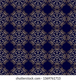 Seamless vector pattern with golden oriental geometric ornament. Arabesque style with mandalas.