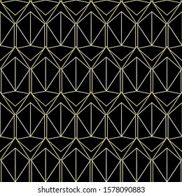 Seamless vector pattern with golden ornament on black background.