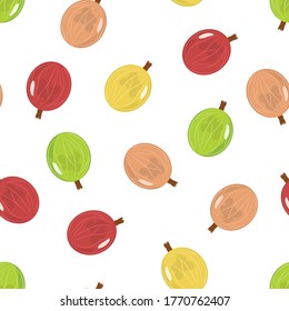 Seamless vector pattern of gooseberries of various colors on a pink background.