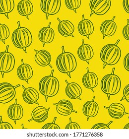 seamless vector pattern with gooseberry on a yellow background