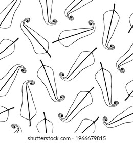 Seamless vector pattern with graceful bird feathers. Simple vintage feathers without ornament on a white background. Hand drawn doodle, feather silhouette