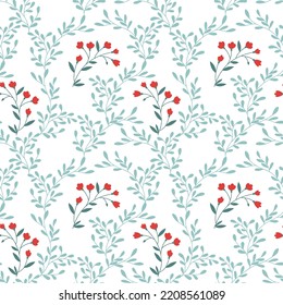 Seamless vector pattern with graceful flowers. Twigs and flowers on a white background. Simple silhouettes for design. Blooming summer meadow