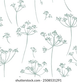 Seamless vector pattern with graceful inflorescences of meadow grasses on a white background.