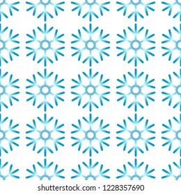 Seamless vector pattern with gradient blue snowflake shapes on white. Winter season background.