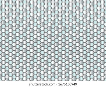 Seamless vector pattern of gradient random honeycomb mosaic. Light blue hexagon tiles background. Print for wrapping, web backgrounds, fabric, decor, surface, packaging, scrapbooking, etc. 