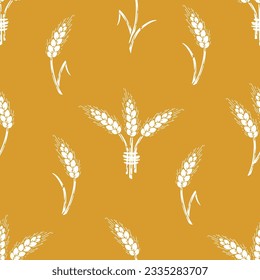 Seamless Vector Pattern of Grain Spikes, Ears of Wheat, Barley or Rye icons. Great for Wrapping Paper, Bread Packaging, Beer labels etc.