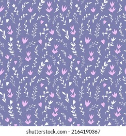 Seamless vector pattern of graphic floral and herbal elements. Background for greeting card, website, printing on fabric, gift wrap, postcard and wallpapers.