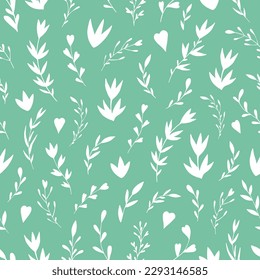 Seamless vector pattern of graphic floral and herbal elements. Background for greeting card, website, printing on fabric, gift wrap, postcard and wallpapers. 