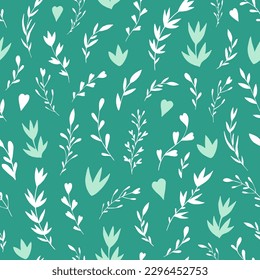 Patrón vectorial sin foco de elementos gráficos florales y herbales. Antecedentes para tarjeta de saludo, sitio web, impresión en tela, envoltura de regalo, postal y papel tapiz. 