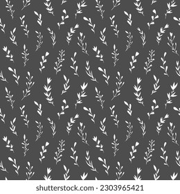 Seamless vector pattern of graphic floral and herbal elements. Background for greeting card, website, printing on fabric, gift wrap, postcard and wallpapers. 
