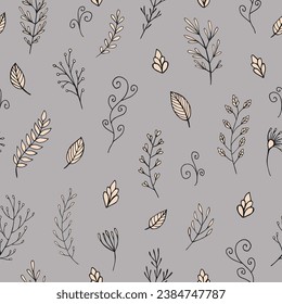 Seamless vector pattern of graphic  floral and herbal elements. Background for greeting card, website, printing on fabric, gift wrap, postcard and wallpapers. 