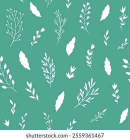 Seamless vector pattern of graphic  floral and herbal elements. Background for greeting card, website, printing on fabric, gift wrap, postcard and wallpapers. 