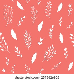 Seamless vector pattern of graphic  floral and herbal elements. Background for greeting card, website, printing on fabric, gift wrap, postcard and wallpapers. 