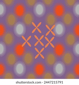 Seamless vector pattern of graphic geometric spiky and regular symmetrical flower buds. Suitable for interior, wallpaper, fabrics, clothing, stationery.
