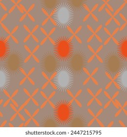 Seamless vector pattern of graphic geometric spiky and regular symmetrical flower buds. Suitable for interior, wallpaper, fabrics, clothing, stationery.
