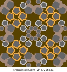 Seamless vector pattern of graphic geometric elements similar to gears in Art Deco style. Suitable for interior, wallpaper, fabrics, clothing, stationery.
