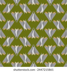 Seamless vector pattern of graphic geometric elements similar to feathers or wings. Suitable for interior, wallpaper, fabrics, clothing, stationery.