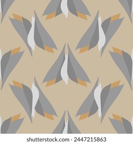 Seamless vector pattern of graphic geometric elements similar to feathers or wings. Suitable for interior, wallpaper, fabrics, clothing, stationery.