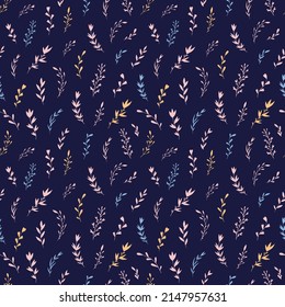 Seamless vector pattern of graphic  herbal elements. Background for greeting card, website, printing on fabric, gift wrap, postcard and wallpapers. 
