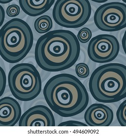 Seamless vector pattern of the graphic images of the circle. Handmade. Blue shades. Vanguard. It can be used for packaging, invitations, greeting cards, textiles, fabrics, etc.