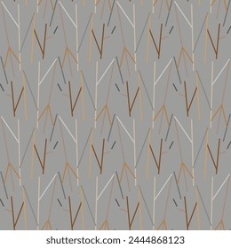 Seamless vector pattern with graphic imitation of mountains, geometric shapes, stripes. Suitable for interior, wallpaper, fabrics, clothing, stationery.
