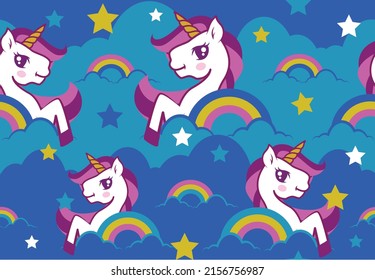 seamless vector pattern. graphic magic unicorn with star AINBOW CLOUND, pattern for girls, Creative background for textile, prints, paper wrap
