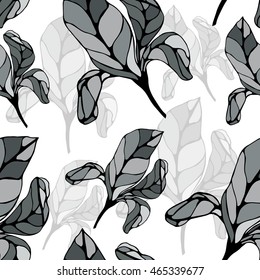 Seamless vector pattern with graphic representation of the iris flower. Handmade. It can be used for packaging, invitations, postcard holiday, fabrics and textiles, etc.